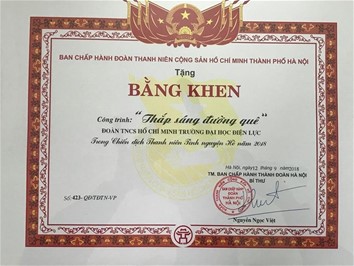 Tuổi trẻ Đại học Điện Lực nhận Bằng khen Công trình tiêu biểu trong  Chiến dịch Tình nguyện Hè 2018